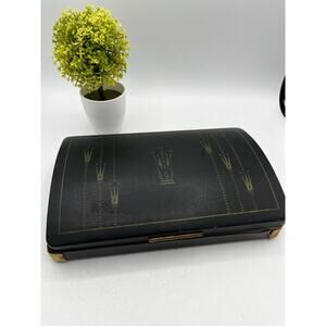 Vintage Shields Mens Jewelry Cufflink Box Black Gold Atomic Mid Century 1950s